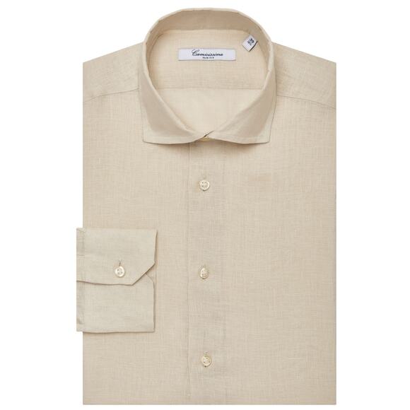 Slim Fit Beige Linen Fancy Shirt camicissima neutral Italian designer 41 / 18 - Picture 2 of 8